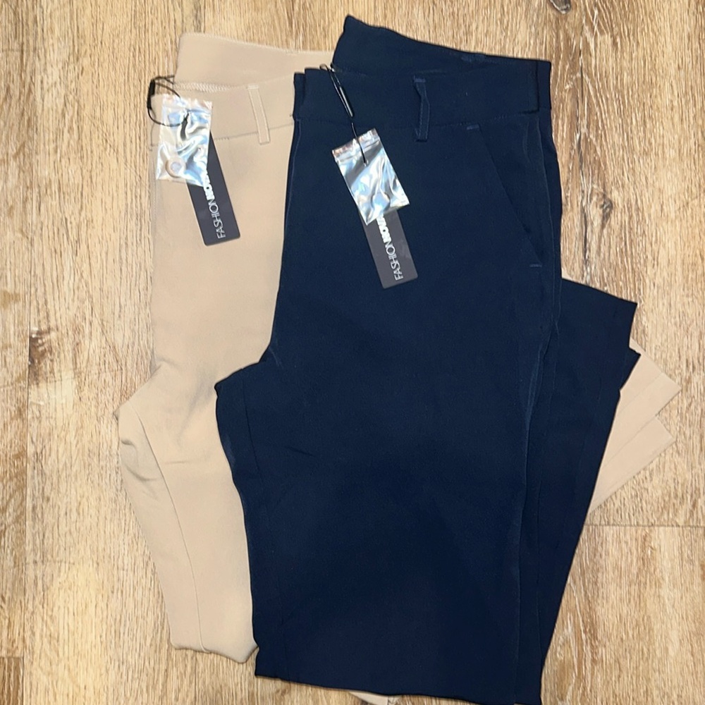 2 Fashion Nova Pants / Slacks Navy & Beige Size M
